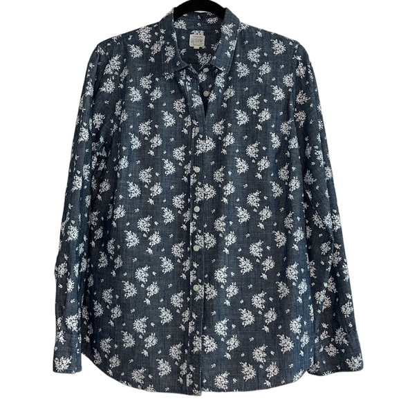 J. Crew Tops - J. Crew The Perfect Shirt Chambray Floral Button Down Top Size Medium